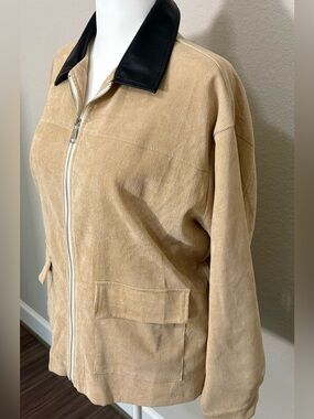 Lalavon Tan Corduroy Faux Leather Collar Downtown Girl Fall Barn Jacket Size L